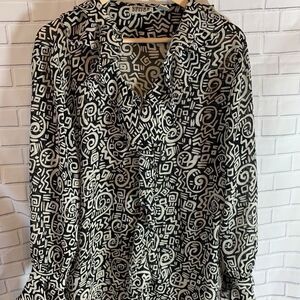 Chico's Black And White Silk Blouse Size 1/M